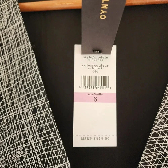 $325 Cynthia Steffe Midi Dress Women's Size 6 Black 100% Silk Wrap Abstract - Picture 5 of 10